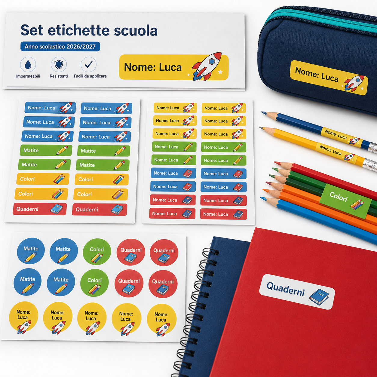 Set adesivi scuola personalizzati con nome