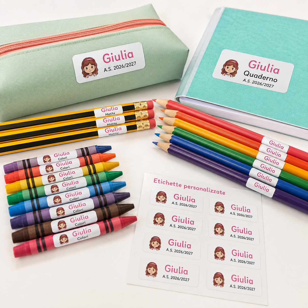 Set adesivi scuola personalizzati con nome