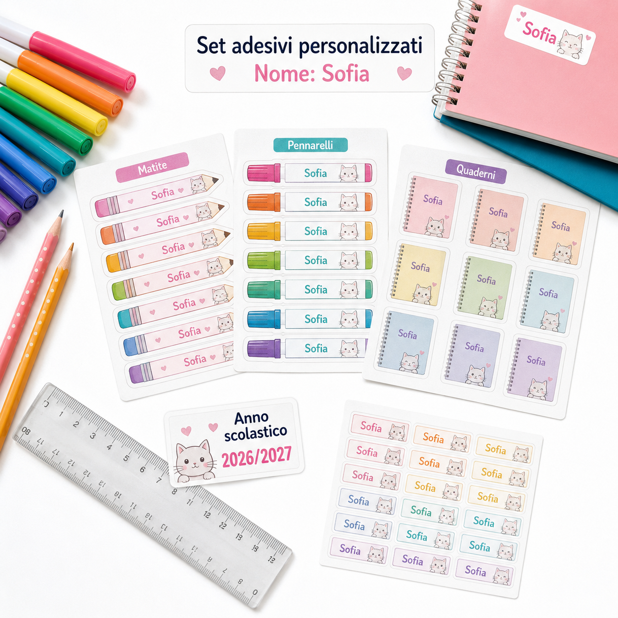 Set adesivi scuola personalizzati con nome