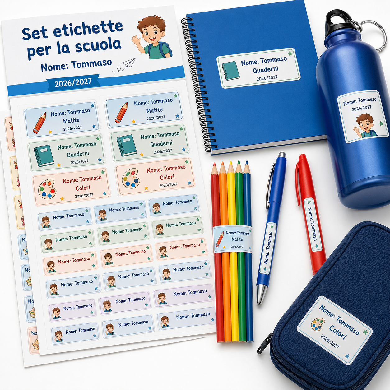Set adesivi scuola personalizzati con nome
